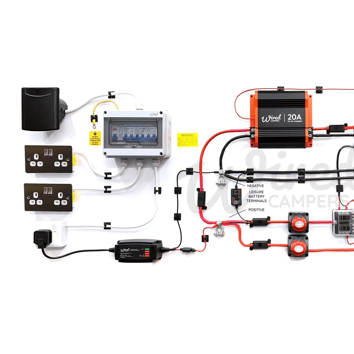 12V DC-DC & 240V Mains Hook Up & Mini Off Grid 500W Inverter Complete Camper Van Kit