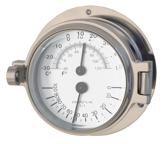 Polished Chrome 3" Channel Thermometer & Hygrometer