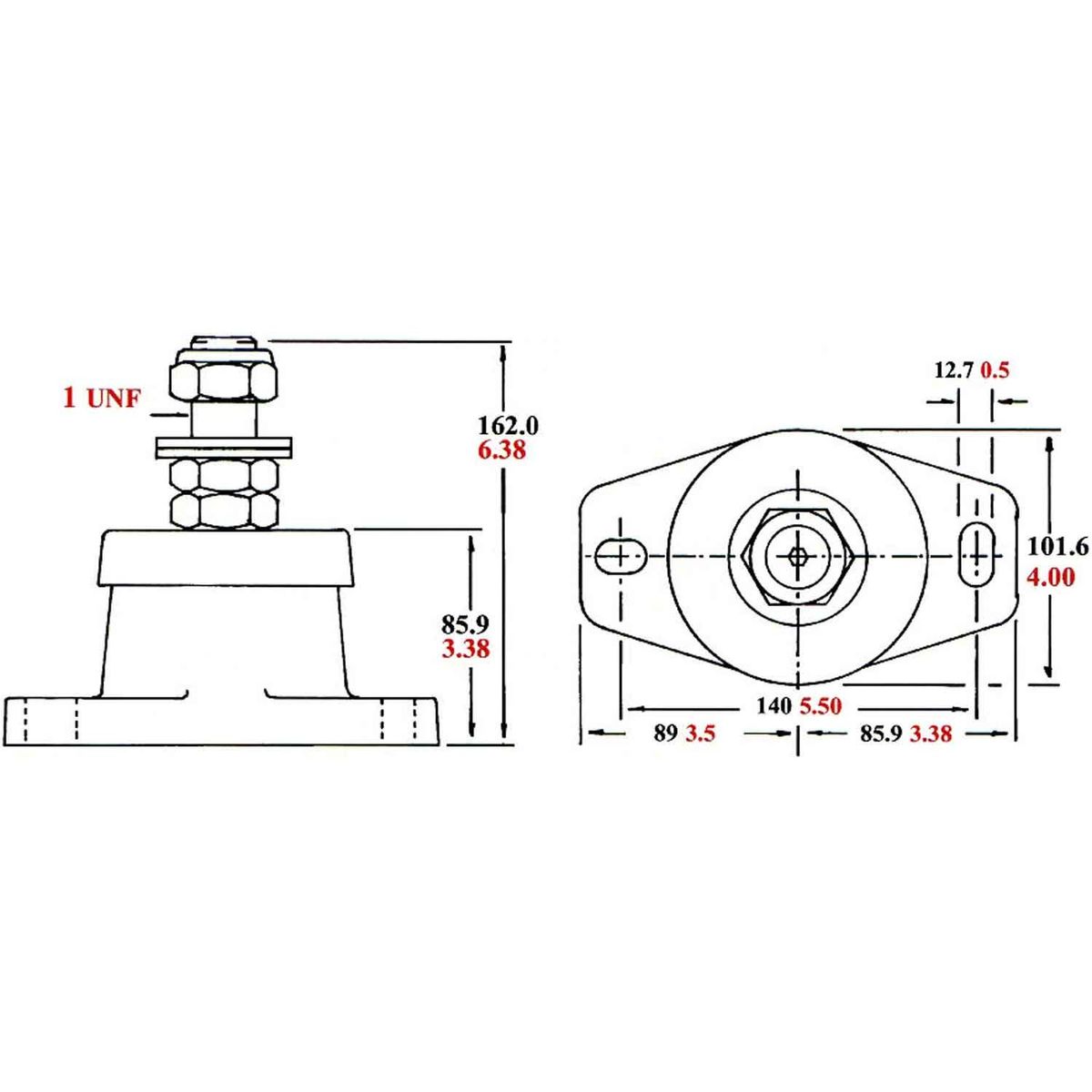 R&D Flexible Engine Mount (Shear Type / 650 - 1501LBS / 1" Stud) 207056