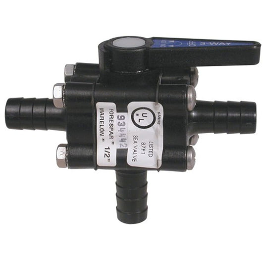 Forespar 3-Way Ball Valve with Lever Handle (3/4" Hose Tails) 3-80242