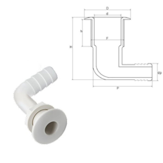 Can 90° Plastic Skin Fitting (1" Hose Tail / White) 3-87063