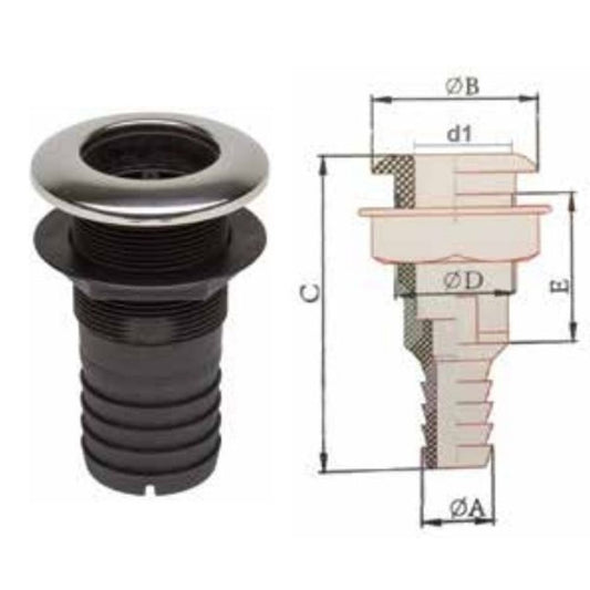 Can Plastic Skin Fitting and Stainless Steel Cap (3/4" Hose Tail) 3-87120