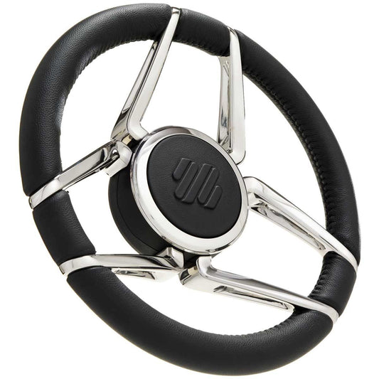 Ultraflex Spinola Stainless Steering Wheel (Black Leather, 350mm, Hub) 4-V23902Y