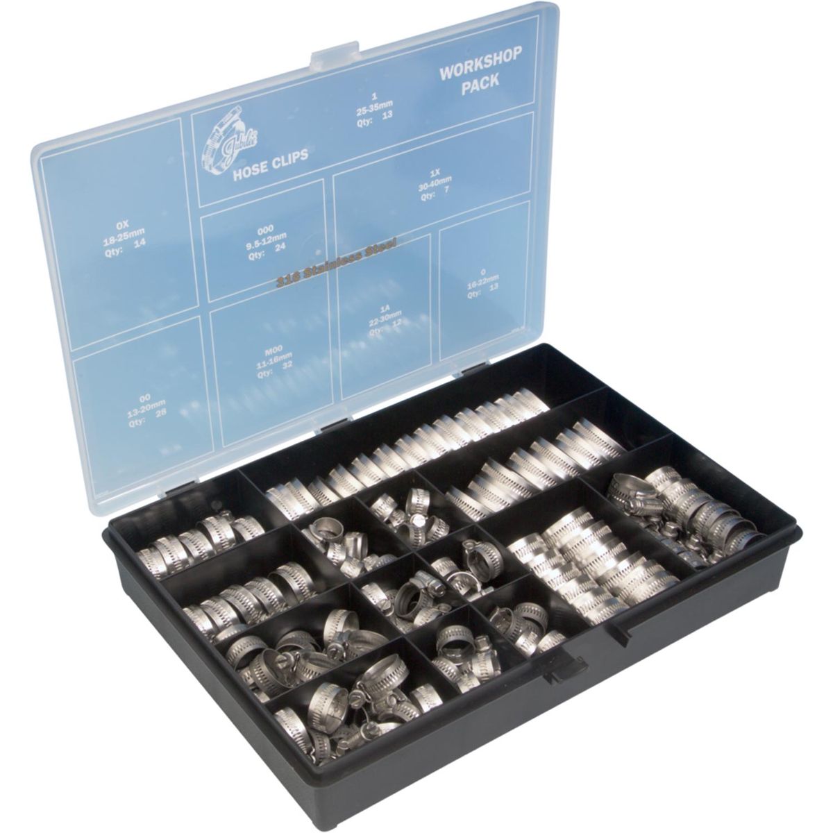 Jubilee Workshop Pack of Stainless Steel 316 Hose Clips (Pack of 143) 416231