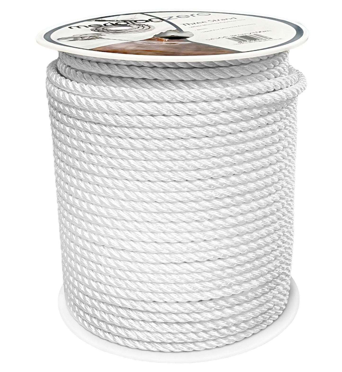 Meridian Zero 3 Strand White 10mm Polyester Rope 100m Reel - Prestretched