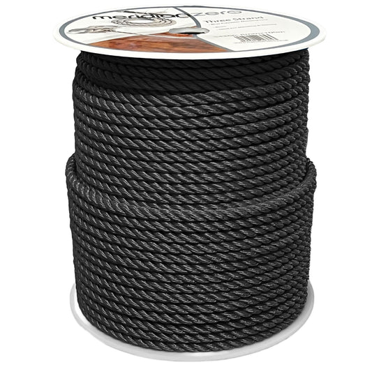 Meridian Zero 3 Strand Black 6mm Polyester Rope 100m Reel