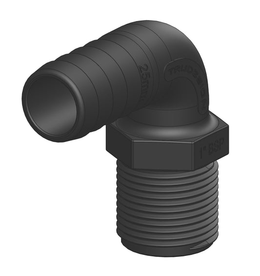 TruDesign Hose Tail Unequal 38mm 1¼” BSP Male 90° Bend