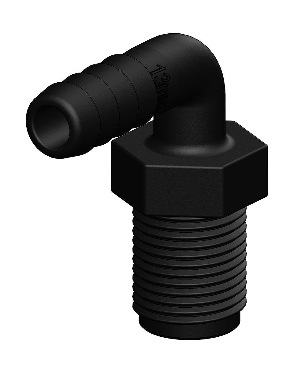 TruDesign Hose Tail 13mm ½” BSP Male 90° Bend