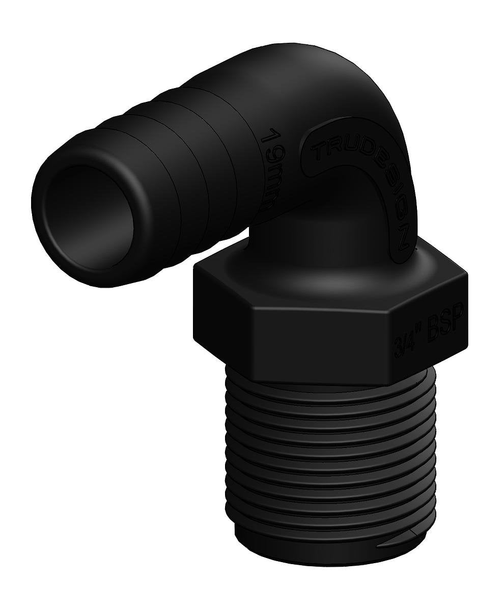 TruDesign Hose Tail 19mm ¾” BSP Male 90° Bend