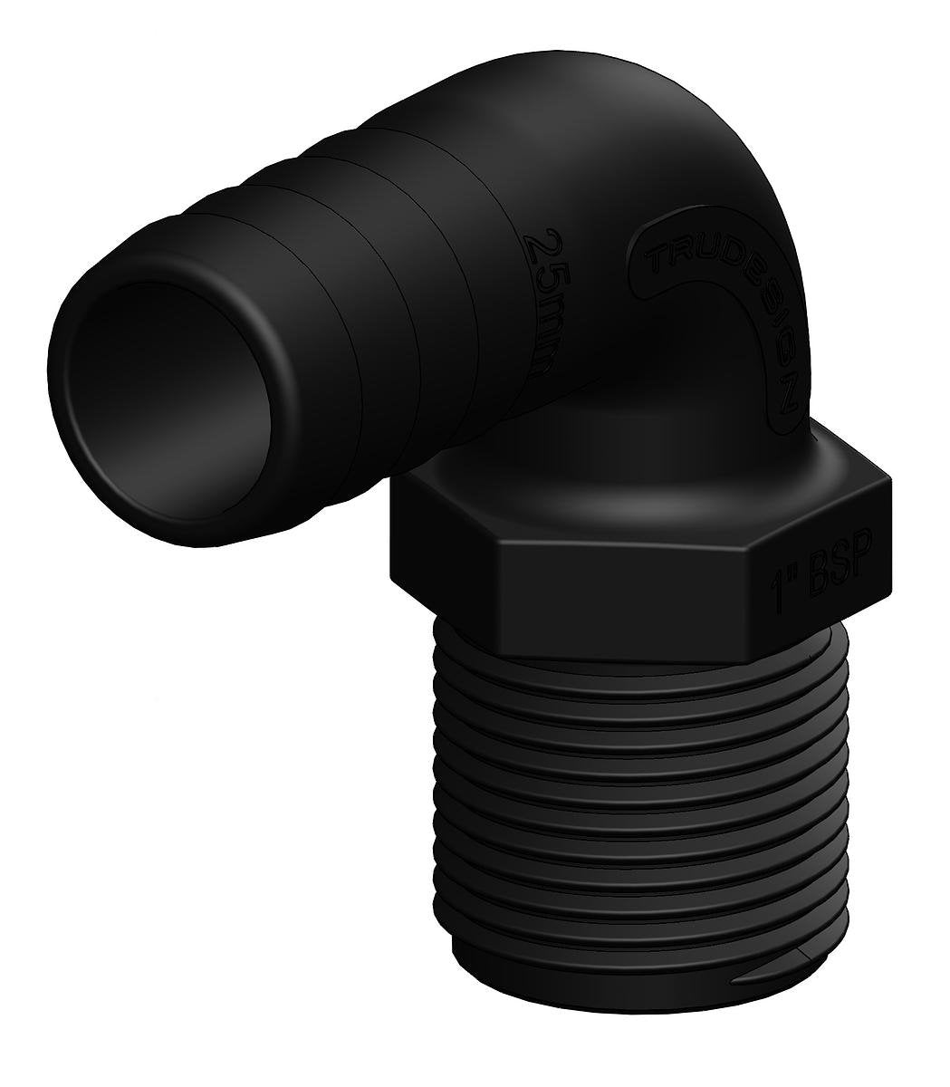 TruDesign Hose Tail 25mm 1” BSP Male 90° Bend