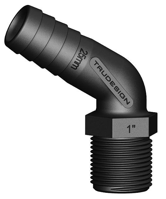 TruDesign Hose Tail 25mm 1” BSP Male 120° Bend