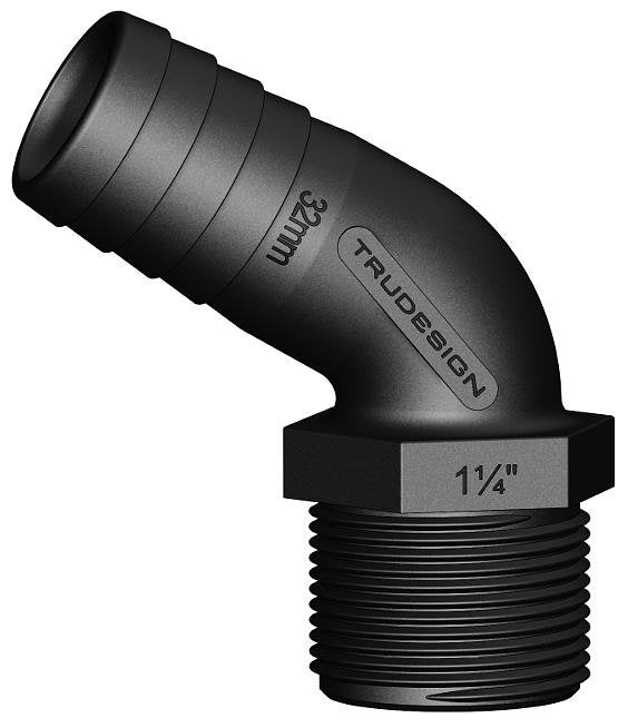 TruDesign Hose Tail 32mm 1¼” BSP Male 120° Bend