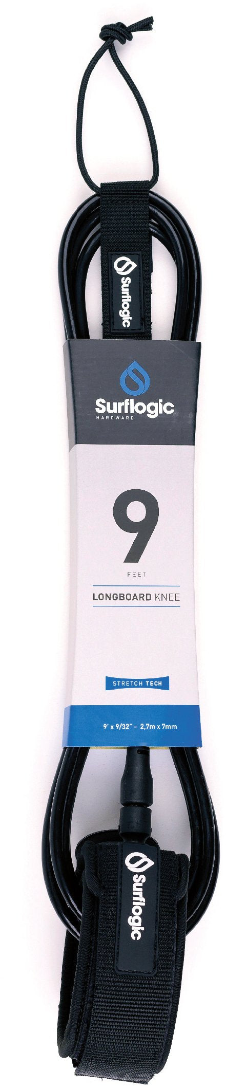 Surflogic Leash Longboard 9 Knee / Black - waterworldsports.co.uk