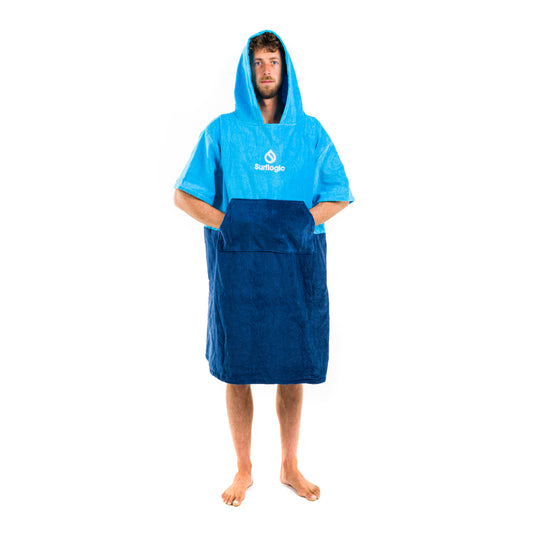 Surflogic Poncho 100% Cotton Cyan/Navy - waterworldsports.co.uk