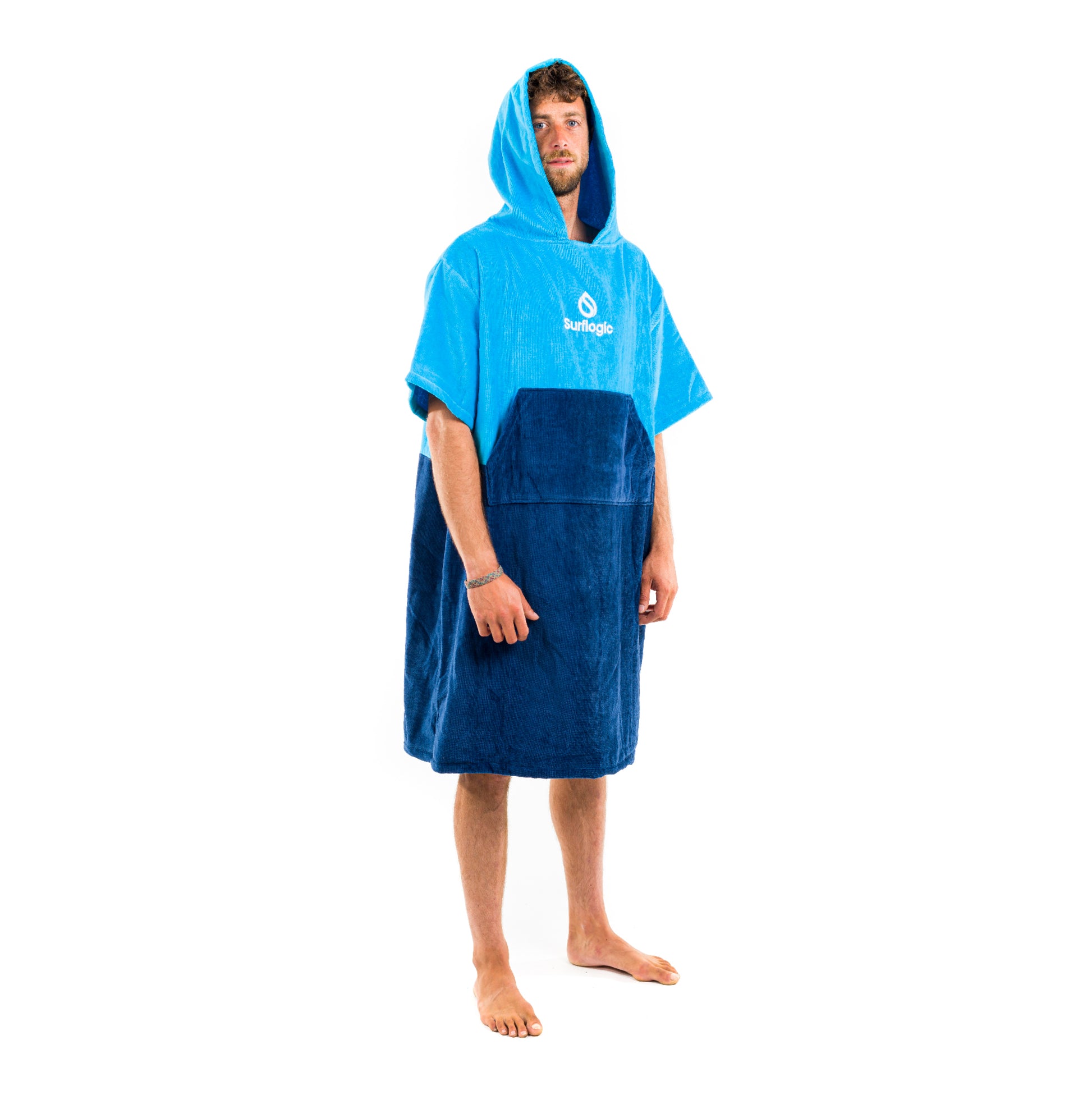 Surflogic Poncho 100% Cotton Cyan/Navy - waterworldsports.co.uk
