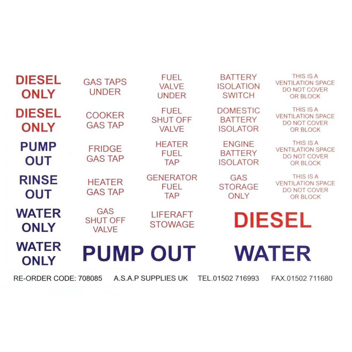 Printed Legend Sheet for Safety Scheme Equipment Identification 708085