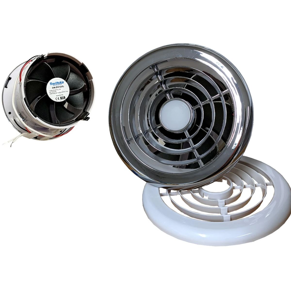 AG Extractor Fan and Light 24V White - Chrome 8-12099