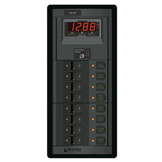 Blue Sea 360 DC Circuit Breaker Panel with Multimeter (12V / 8-Way)