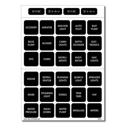 Blue Sea Waterproof DC Label Kit (30 Labels) 8-24215