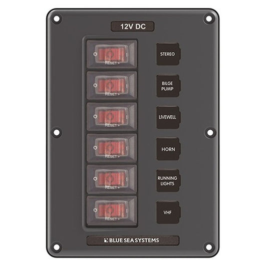 Blue Sea DC Circuit Breaker Switch Panel in Grey (12V / 6-Way / IP66)