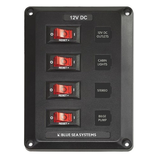 Blue Sea Below Deck Circuit Breaker Panel (12V / 4-Way / 1 Socket)