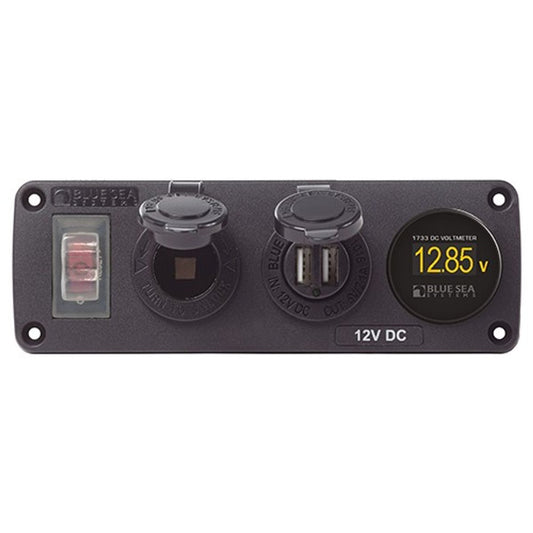 Blue Sea Accessory Panel with 15A CB, USB, 12V Socket and Voltmeter