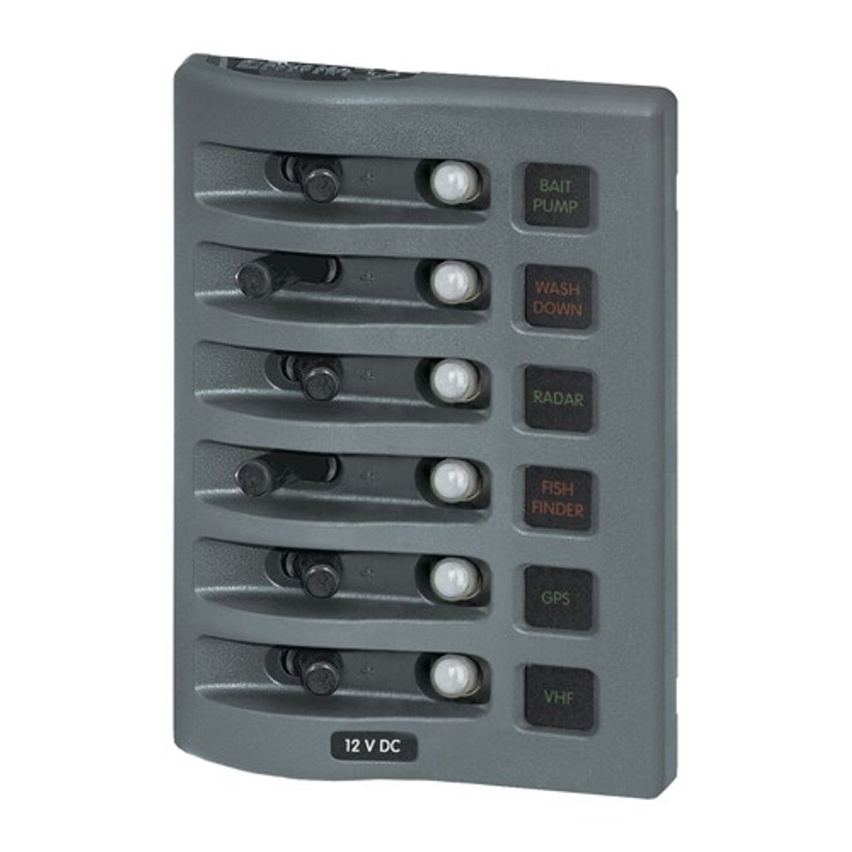 Blue Sea 6-Way Waterproof Circuit Breaker Panel Grey (12V / 24V)