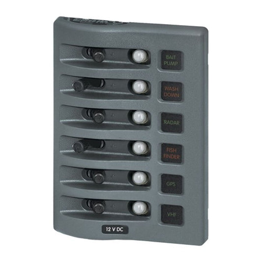Blue Sea 6-Way Waterproof Circuit Breaker Panel Grey (12V / 24V)