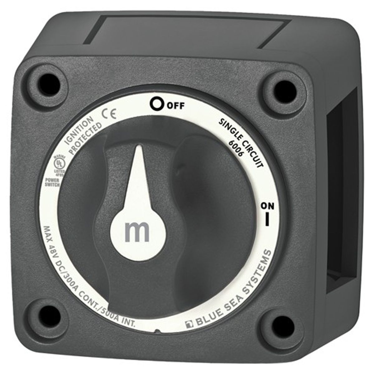 Blue Sea Mini Switch with Knob (300A / On/Off / Black)