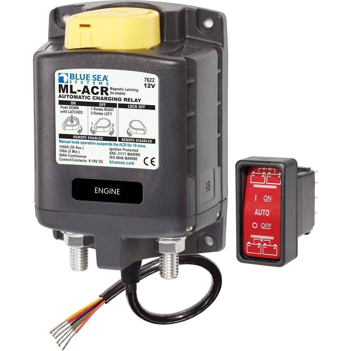 Blue Sea ML HD Auto Charge Relay with Manual Control (12V DC / 500A)
