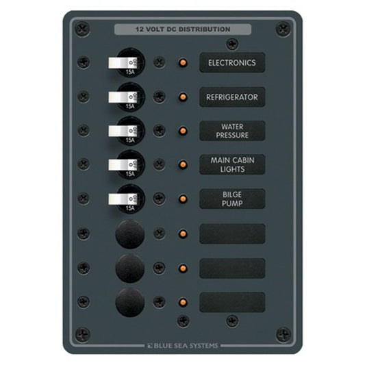 Blue Sea DC Circuit Breaker Panel Vertical (12V & 24V / 8-Way / 15A)