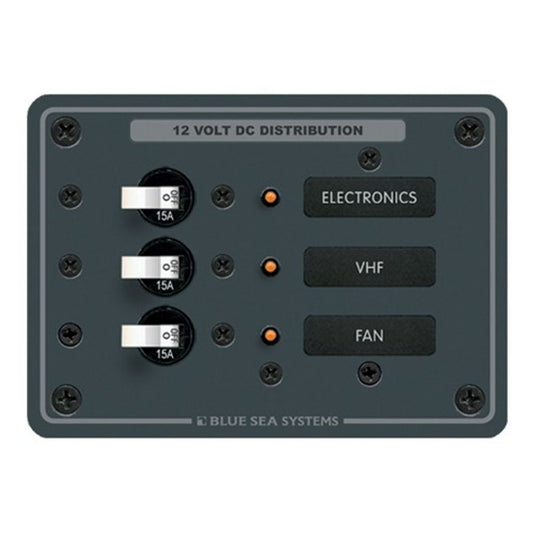 Blue Sea DC Circuit Breaker Panel Vertical (12V & 24V / 3-Way / 15A)