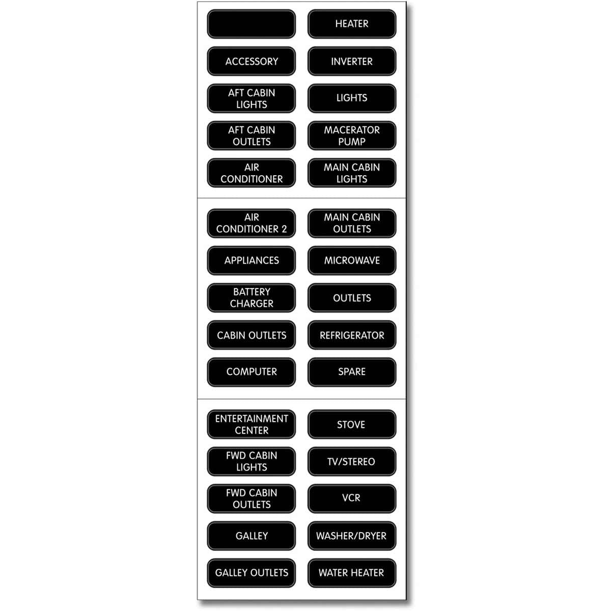 Blue Sea AC Panel Label Kit (30 Labels / Black) 8-28031