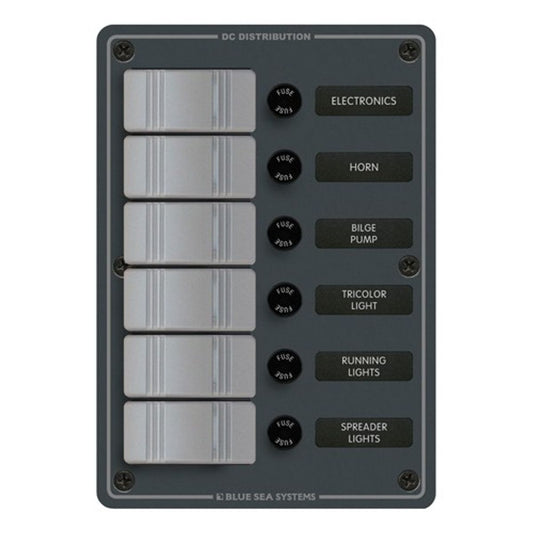 Blue Sea Waterproof Switch Panel Vertical in Grey (12V / 24V / 6-Way)