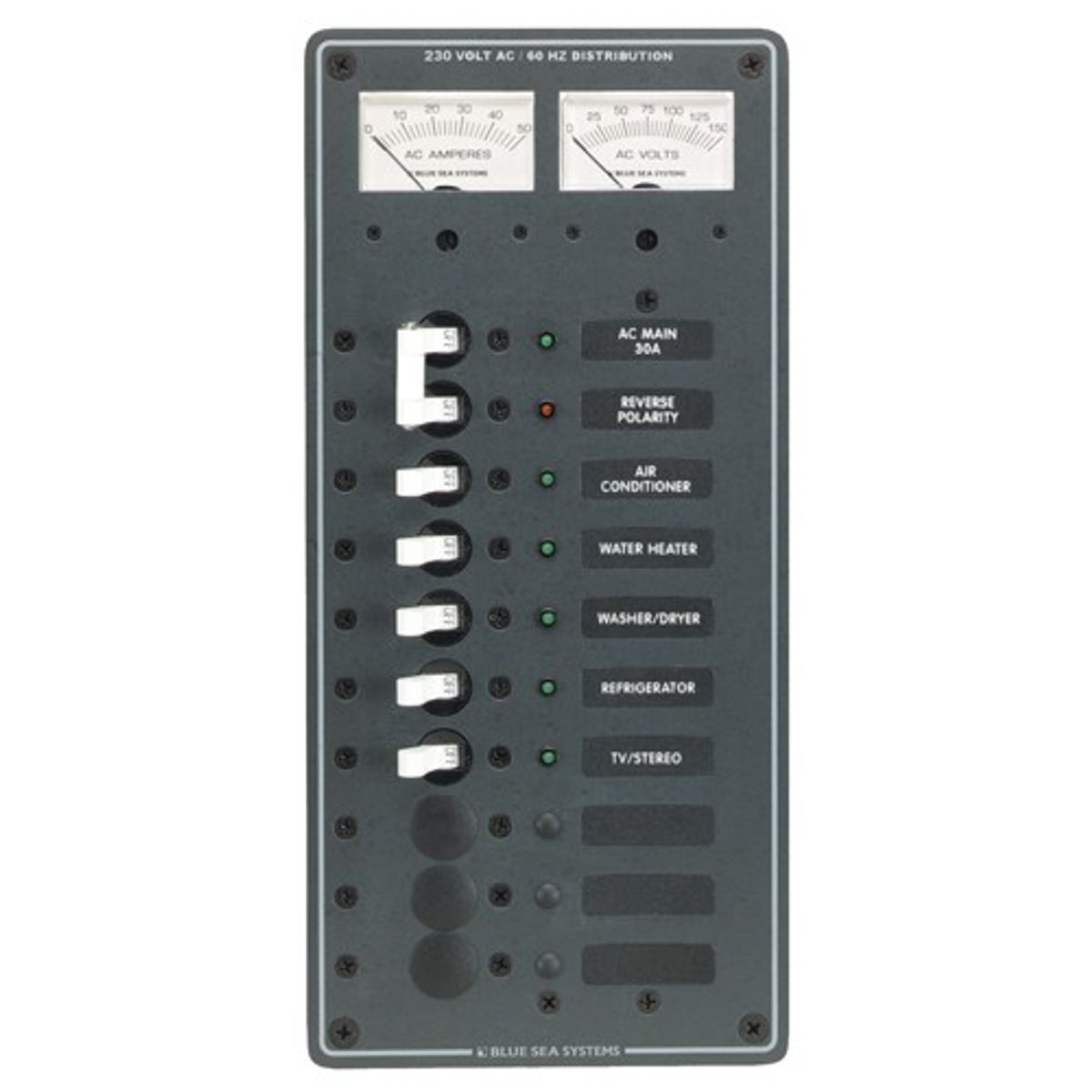 Blue Sea AC Main Circuit Breaker Panel Volt & Ammeter (230V / 8-Way)