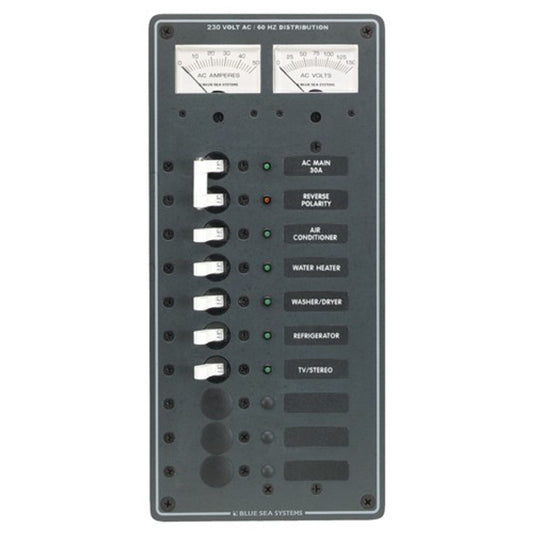 Blue Sea AC Main Circuit Breaker Panel Volt & Ammeter (230V / 8-Way)