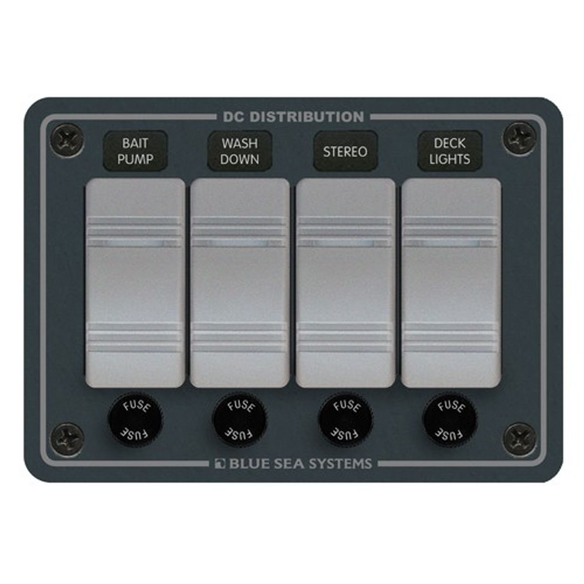 Blue Sea Contura Waterproof Switch Panel Horizontal Black (4-Position)