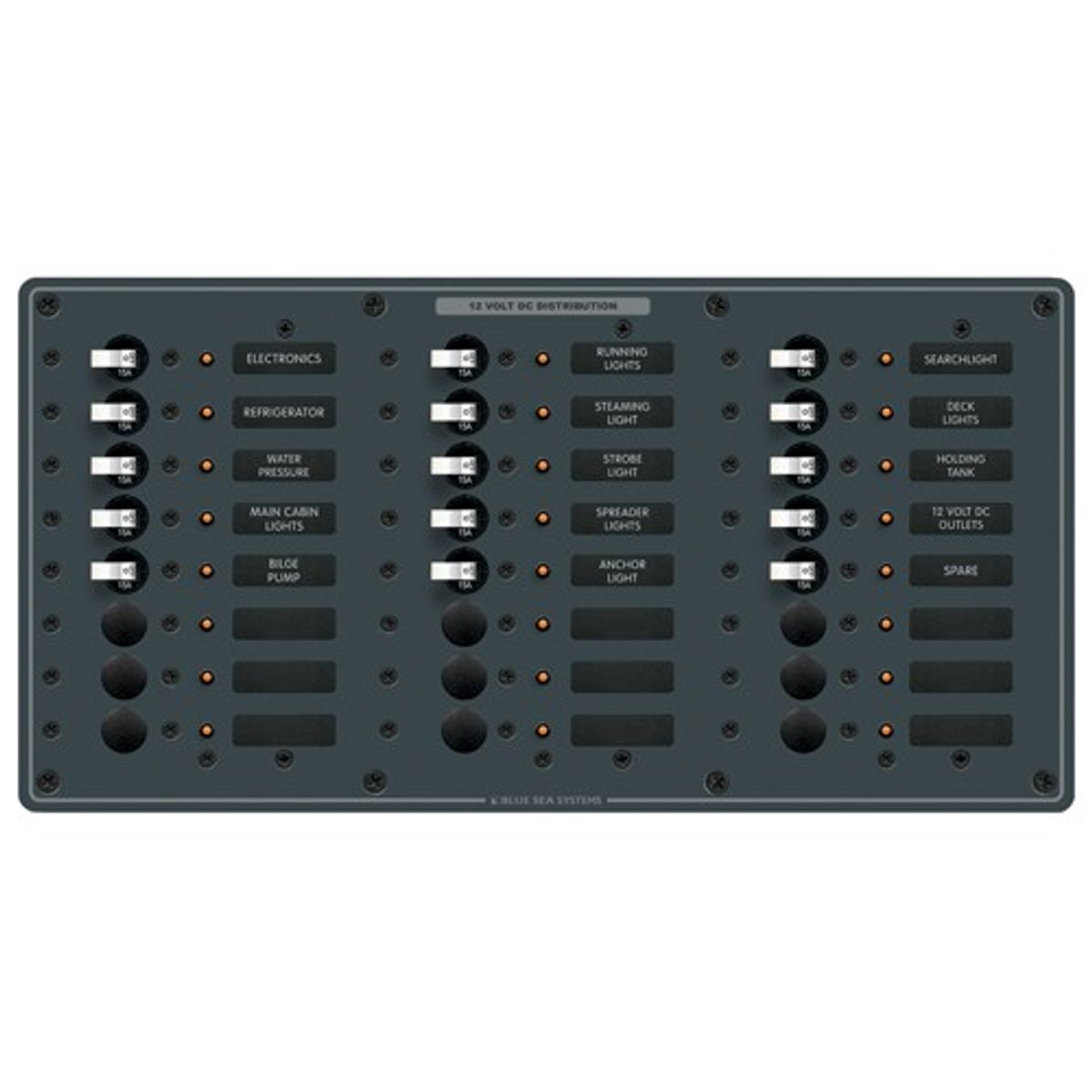Blue Sea DC Circuit Breaker Panel (12V & 24V / 24-Way / 15A)