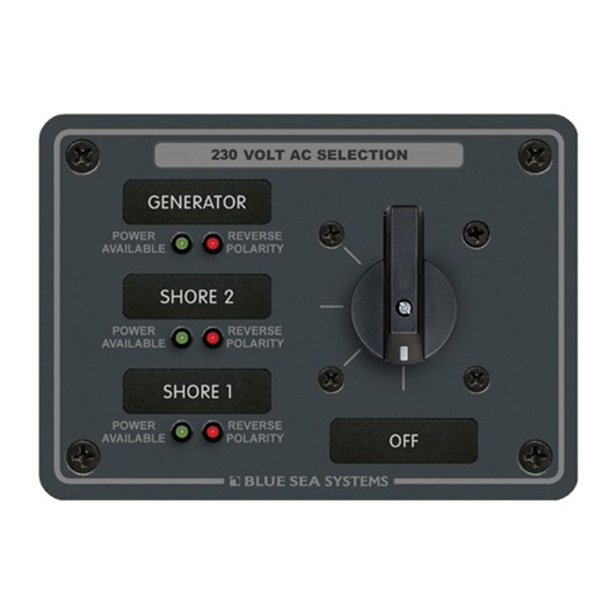 Blue Sea AC Rotary Switch Panel (230V / 3-Way + Off / 2-Pole)