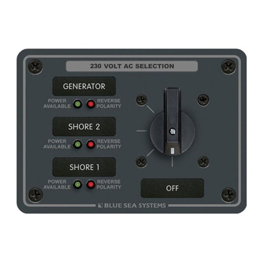 Blue Sea AC Rotary Switch Panel (230V / 3-Way + Off / 2-Pole)