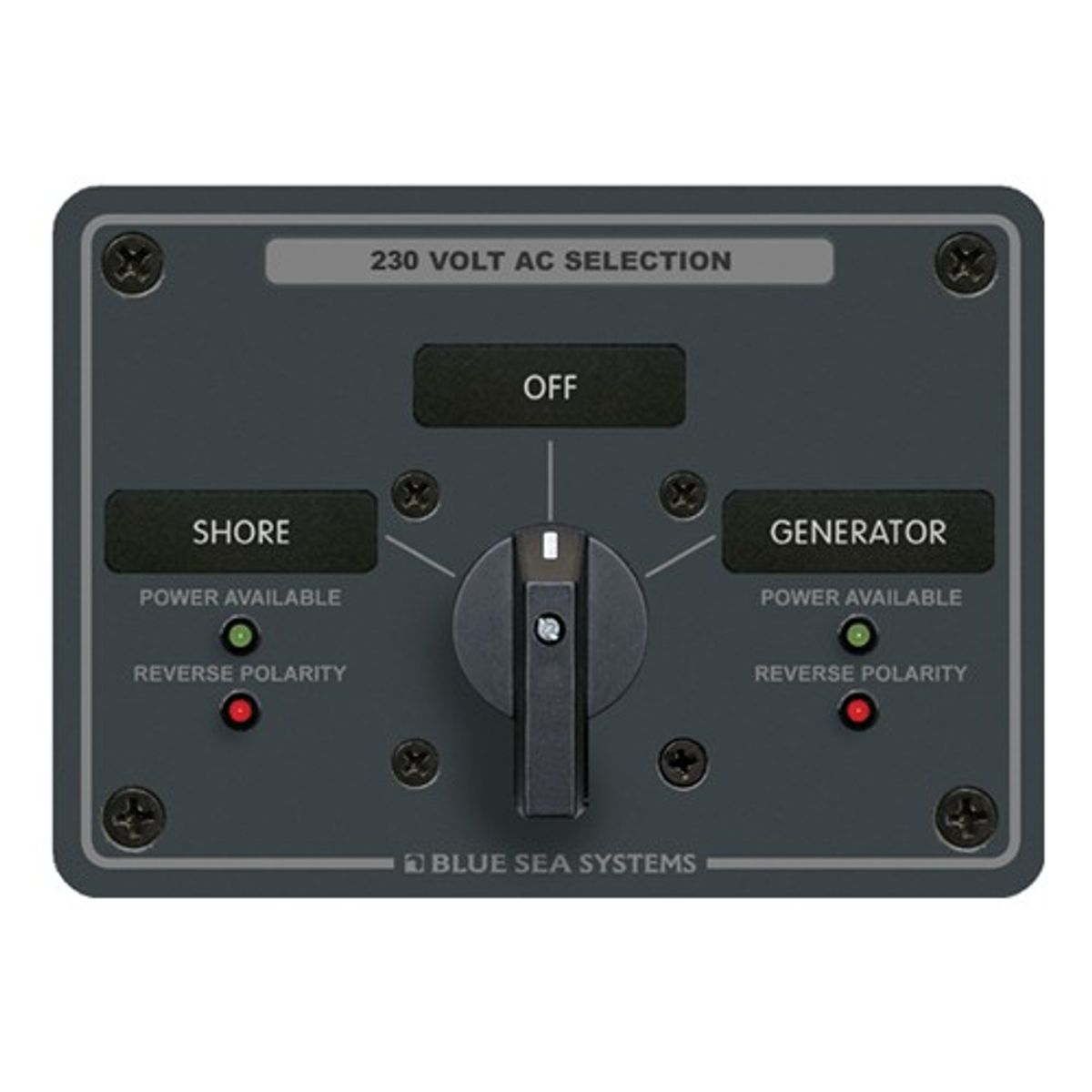 Blue Sea AC Rotary Switch Panel (230V / 2-Way + Off / 2-Pole)