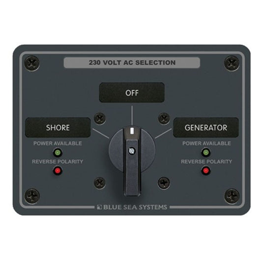 Blue Sea AC Rotary Switch Panel (230V / 2-Way + Off / 2-Pole)