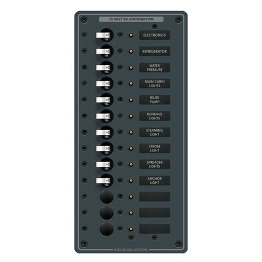 Blue Sea DC Circuit Breaker Panel Vertical (12V & 24V / 13-Way / 15A)