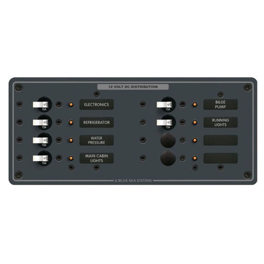 Blue Sea Horizontal Circuit Breaker Panel (12V DC / 8-Way)