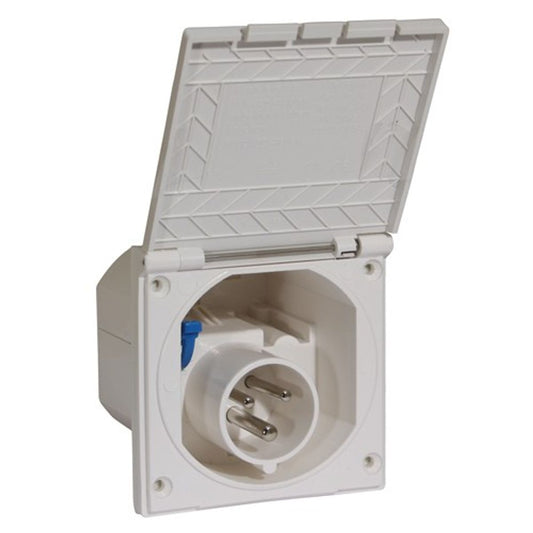 AG Flush Mounted Mains Inlet Socket (White / 240V / 16A / 3-Pin) 8-50036