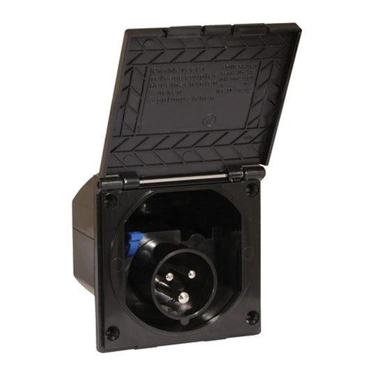 AG Flush Mounted Mains Inlet Socket (Black / 240V / 16A / 3-Pin)