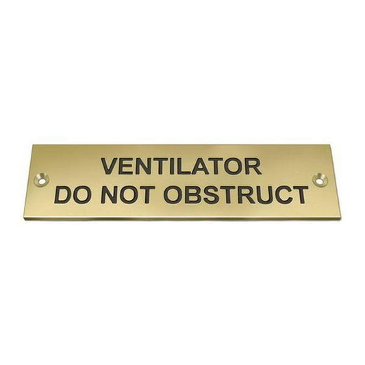 AG Label 'Vent Do Not Obstruct' in Brass AG-105/M