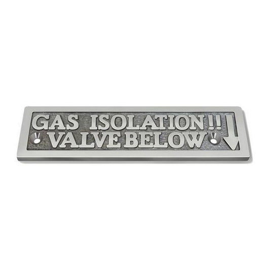 AG Label 'Gas Isolation Valve Below' in Cast Chrome AG-110/M