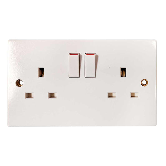 Square Edged Double Socket in White (2 Switches / Double Pole)