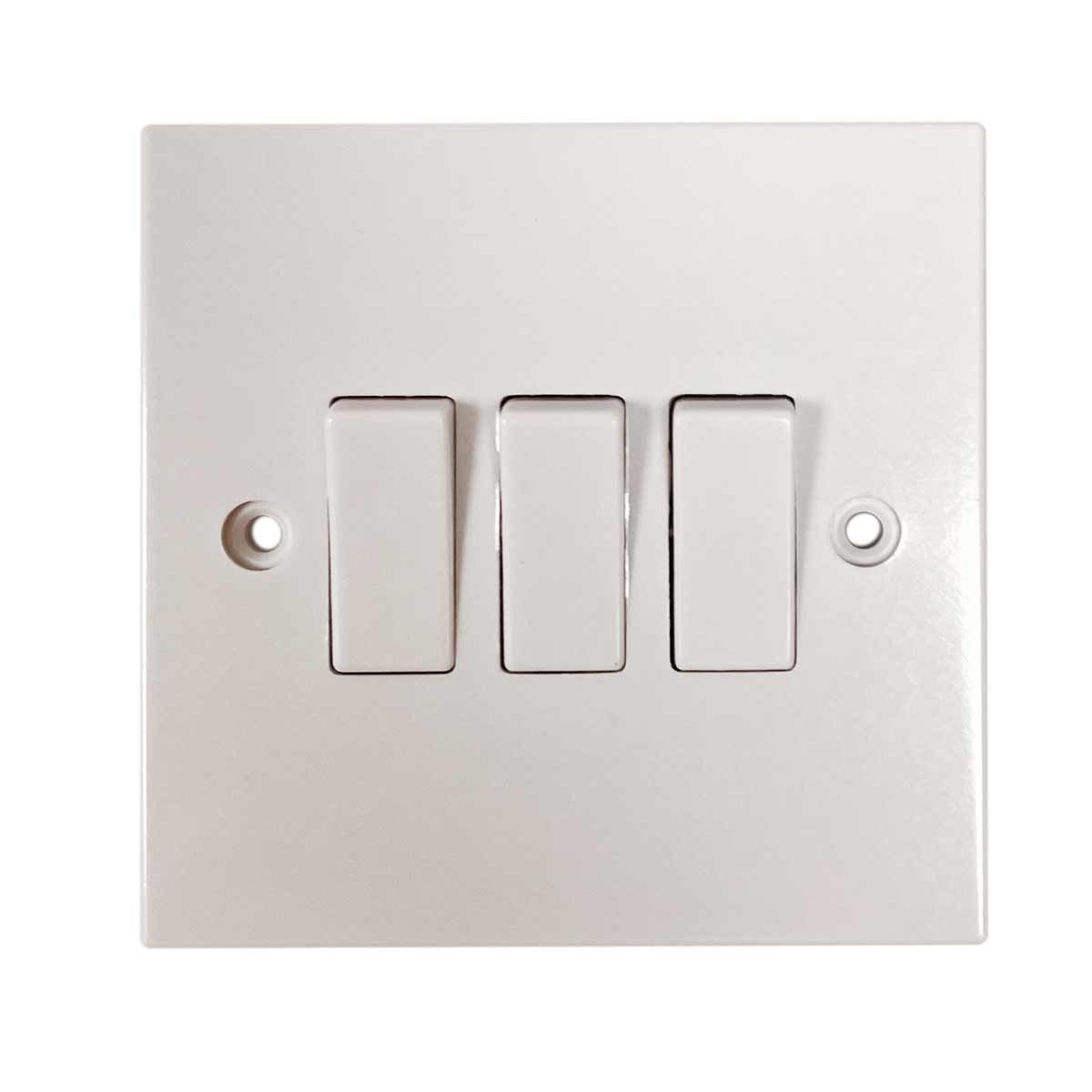 Square Edged 3-Gang Switch in White (2 Way / 10A)